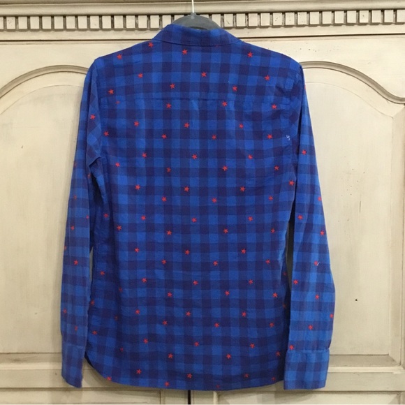 Mini Boden Star Embroidered Red And Blue Gingham Button Up Shirt Size 15-16 - Picture 2 of 5